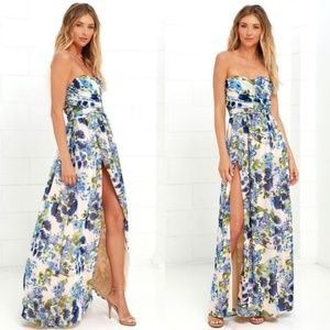 NWT Lulus Serenade Blue Floral Strapless Gown, XL